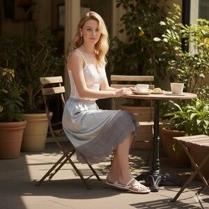 O2 Collecion Coquette Gray Satin Silky Lace Trim Slip/ MIDI Skirt Size Small